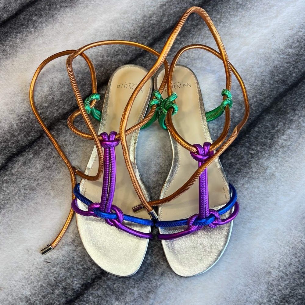 Alexandre Birman Rebecca Multicolor Flat Metallic Tie Wrap Around Sandals
